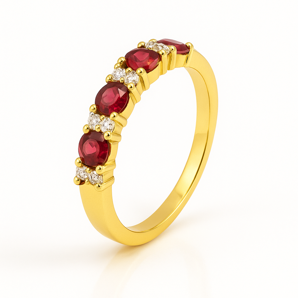 Anillo con Diamantes y Rubí 0.65 cts en Oro amarillo 18K