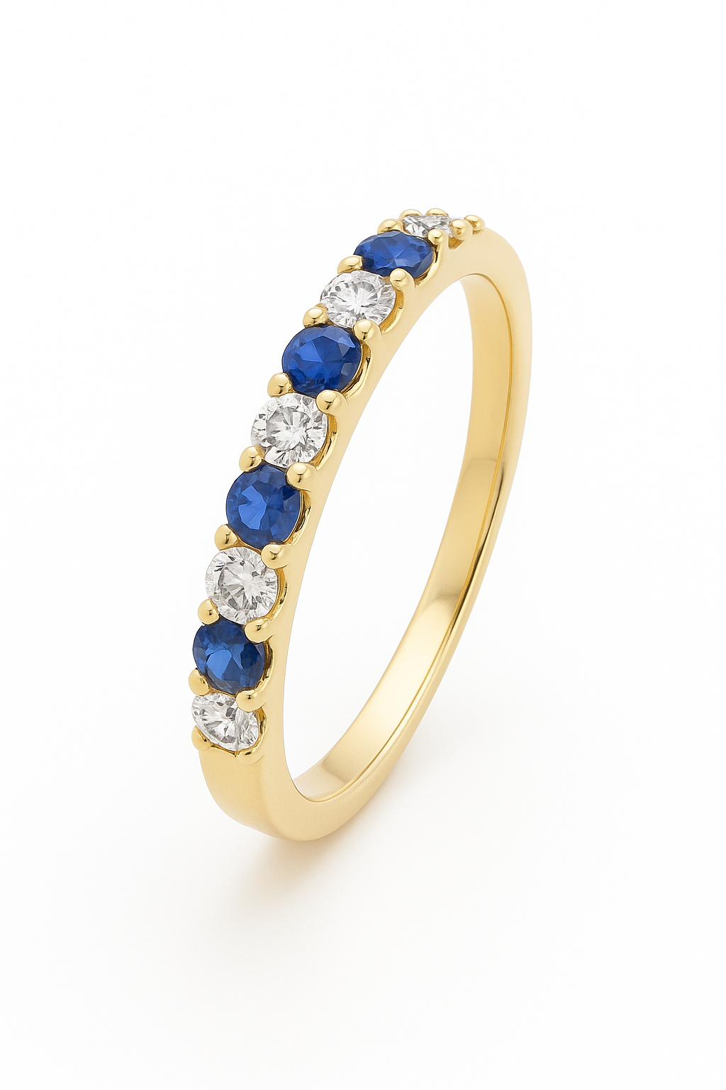 Anillo de Oro Amarillo 18K con Zafiros Azules y Diamantes