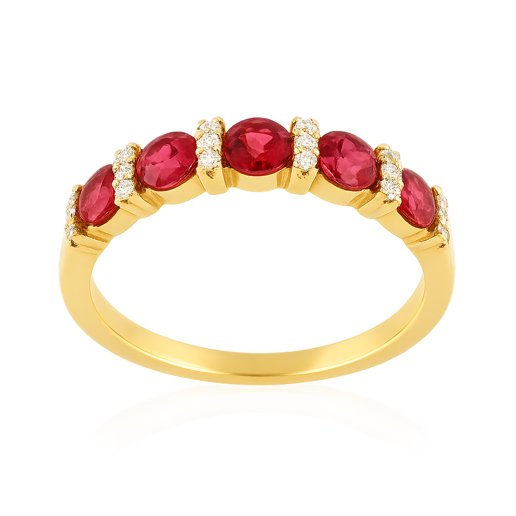 Anillo con Diamantes y Rubí 0.65 cts en Oro amarillo 18K