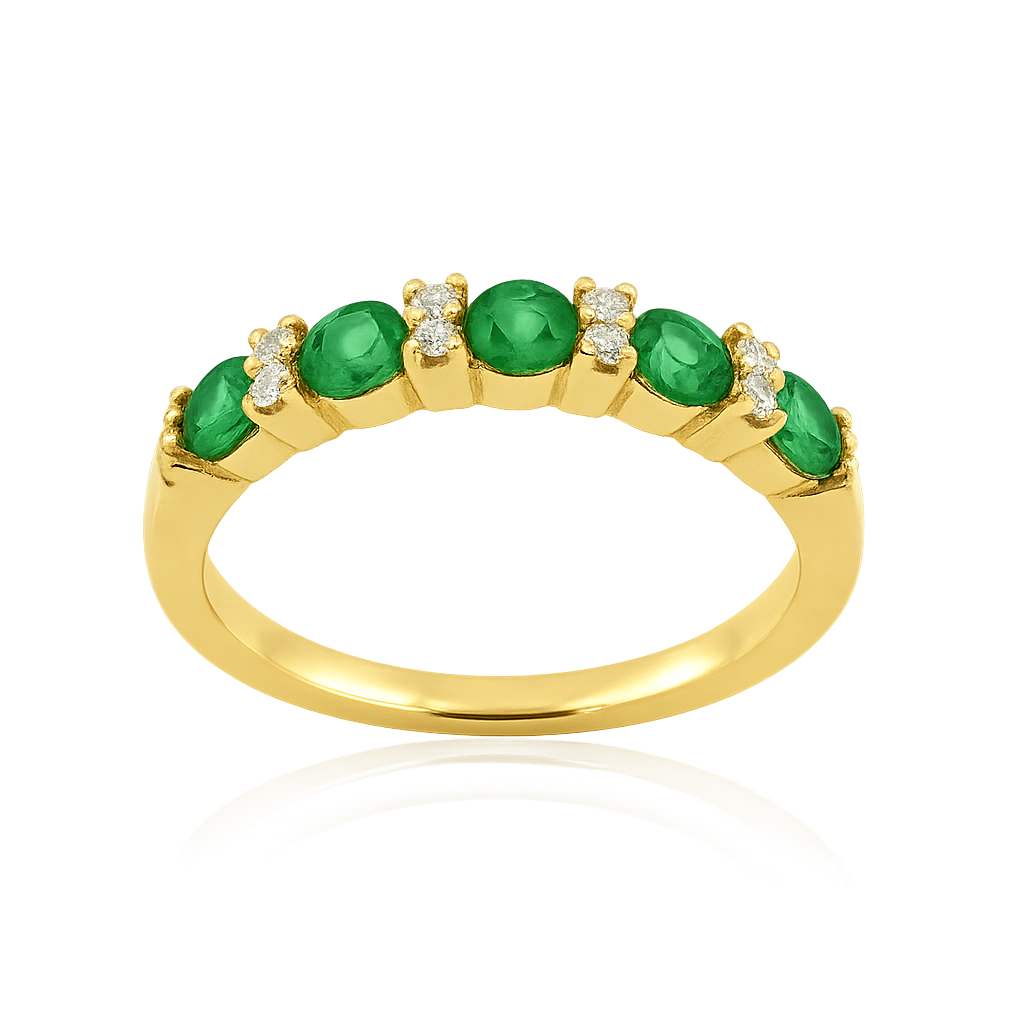 Anillo con Diamantes y Esmeralda 0.65 cts en Oro amarillo 18K