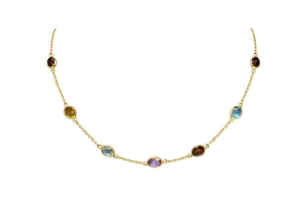 Colgante Oro Amarillo con Topacio Fumé, Topacio Azul, Amatista y Citrino (Piedras 8×5 mm)