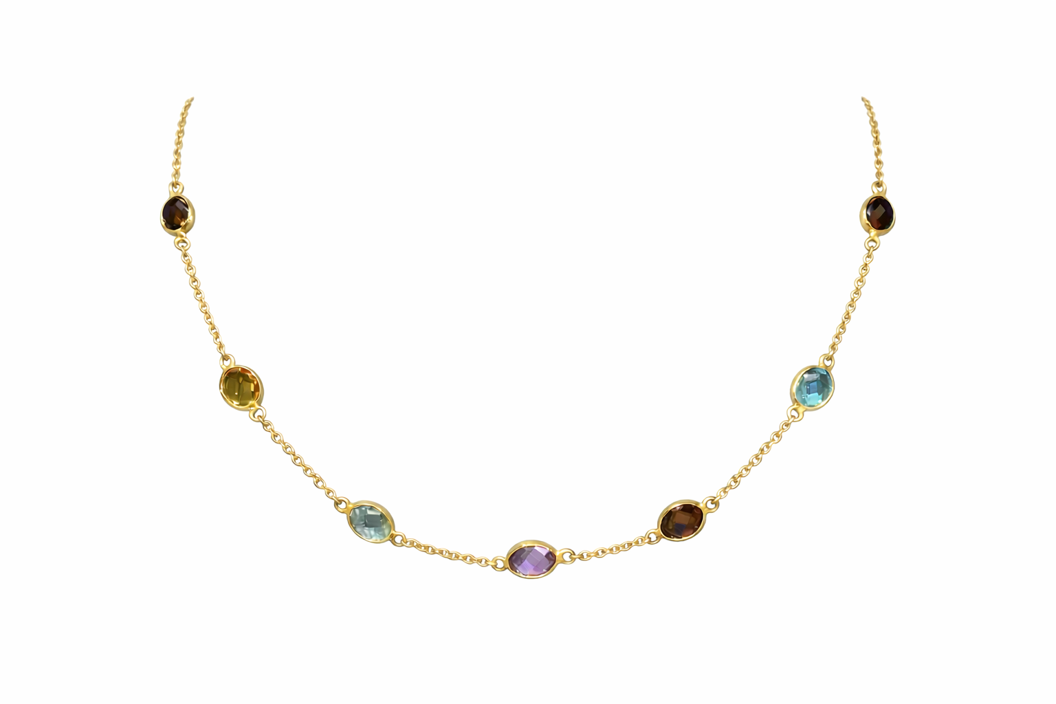 Colgante Oro Amarillo con Topacio Fumé, Topacio Azul, Amatista y Citrino (Piedras 8×5 mm)