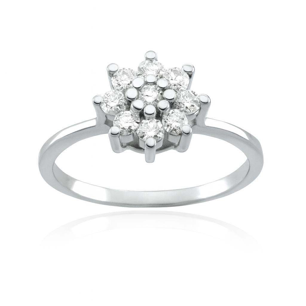 Anillo Roseta con Diamantes 0.24 cts en Oro blanco 18K
