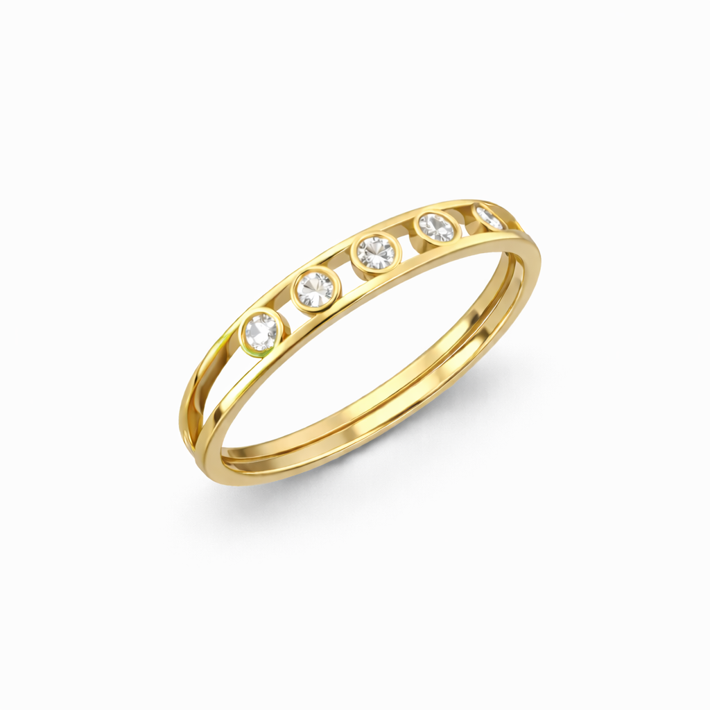 anillo medio cintillo de oro amarillo con diamantes