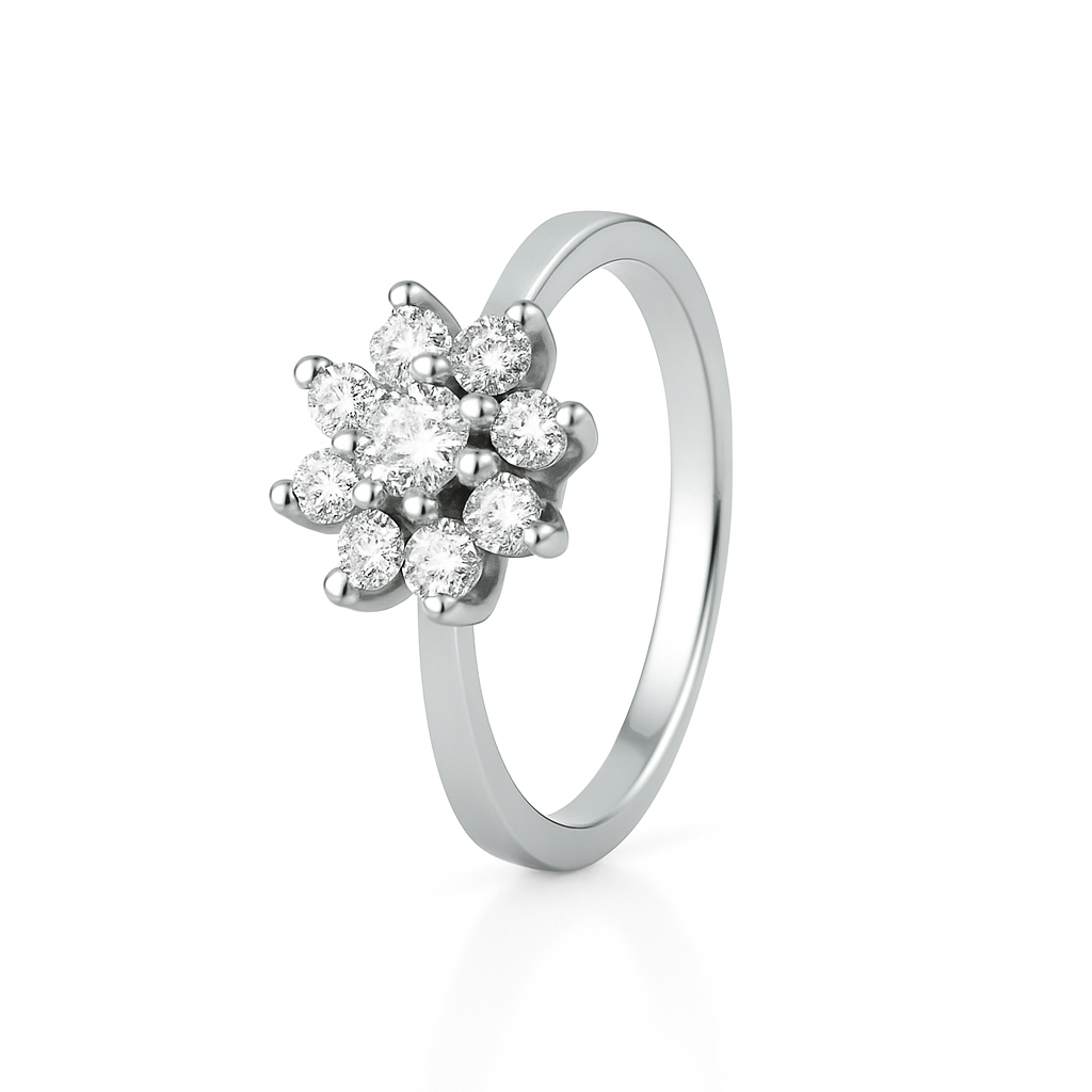 Anillo Roseta con Diamantes 0.24 cts en Oro blanco 18K