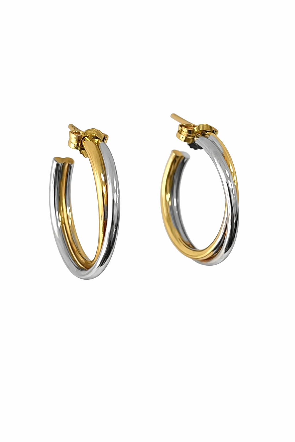 Aros argollas oro amarillo y oro blanco.
