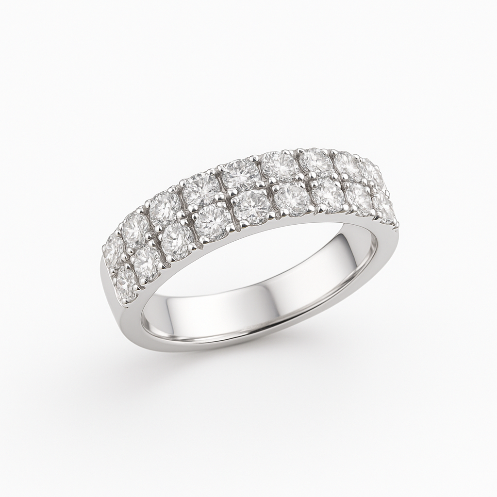 Anillo cintillo doble en platino con 26 diamantes de 0.02 cts