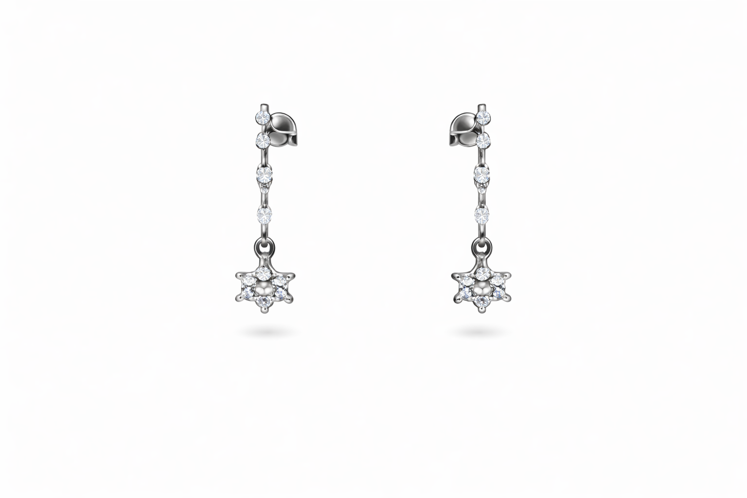 Aros Oro Blanco 18K Colgante Estrella con 11 Diamantes