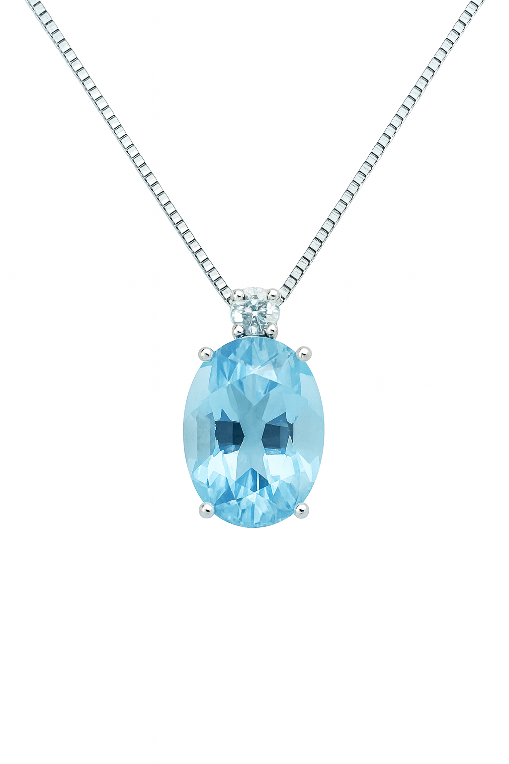 Colgante con Diamantes y Aguamarina 0.04 cts en Oro blanco 18K
