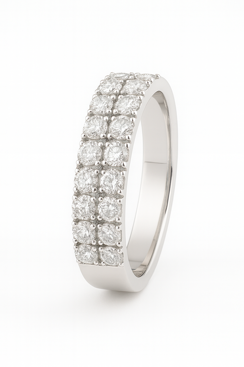Anillo cintillo doble en platino con 26 diamantes de 0.02 cts
