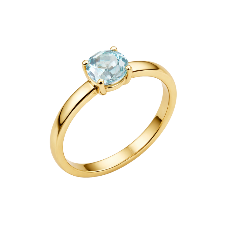 Anillo Oro Amarillo con Topacio Azul Corte Brillante 6×6 mm