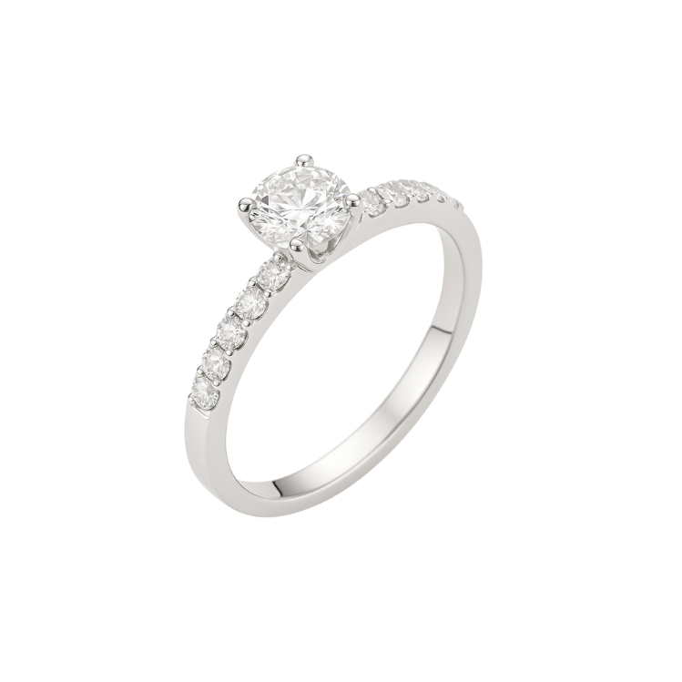 Anillo de Platino con Diamante Central de 0.50 cts y 10 Diamantes Secundarios