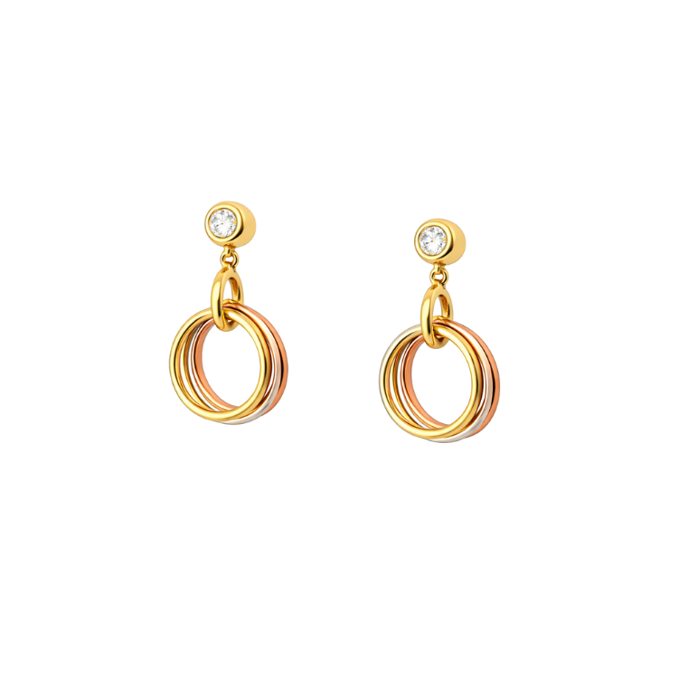 Aros Tricolor en Oro Amarillo, Oro Blanco y Oro Rosa con 2 Diamantes (0.05 cts)