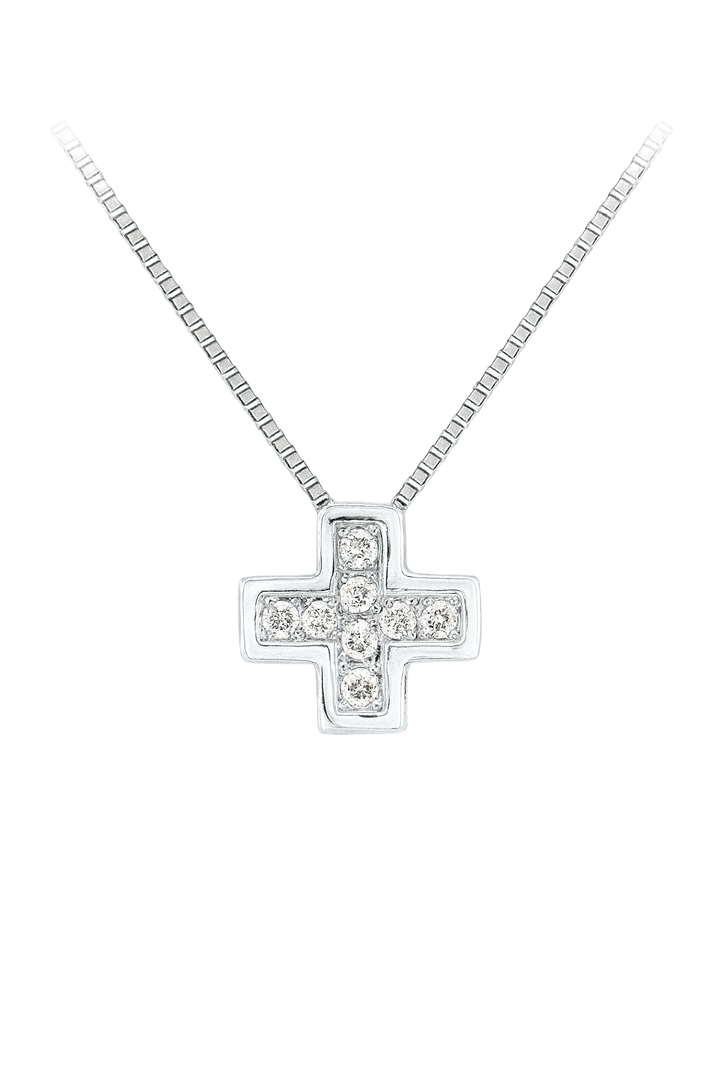 Colgante Cruz con Diamantes 0.045 cts en Oro blanco 18K