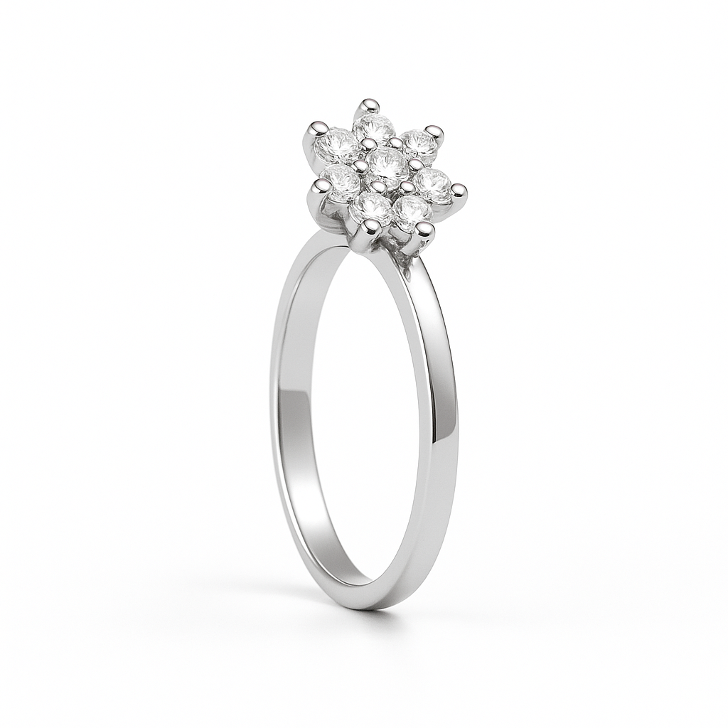 Anillo Roseta con Diamantes 0.14 cts en Oro blanco 18K