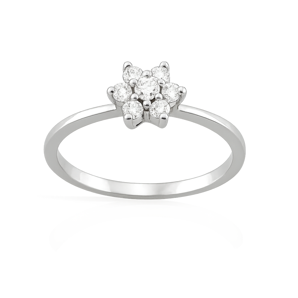 Anillo Roseta con Diamantes 0.14 cts en Oro blanco 18K