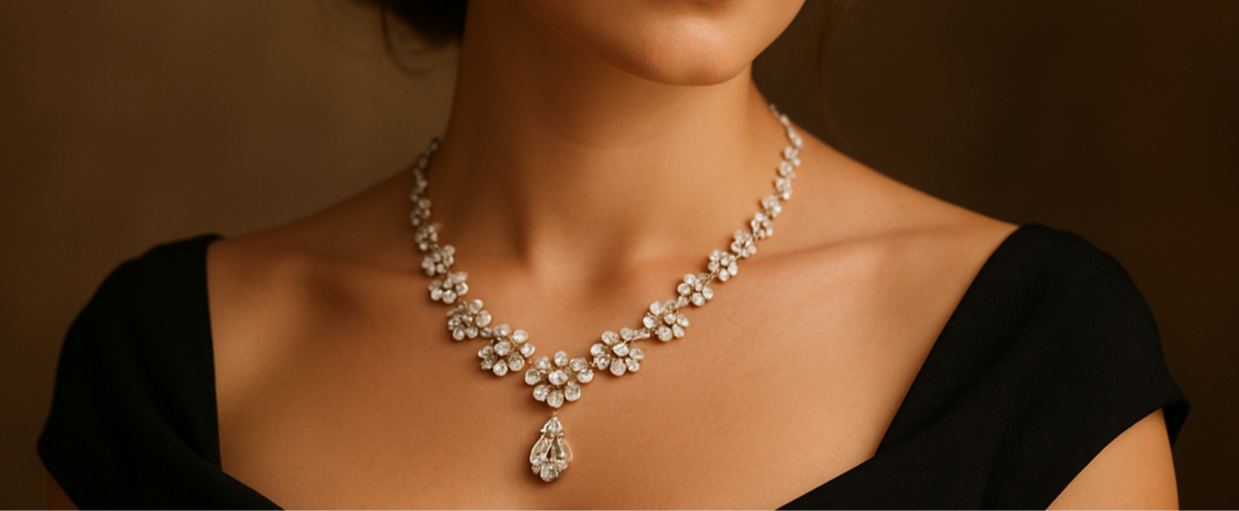 genera una mujer con un collar 