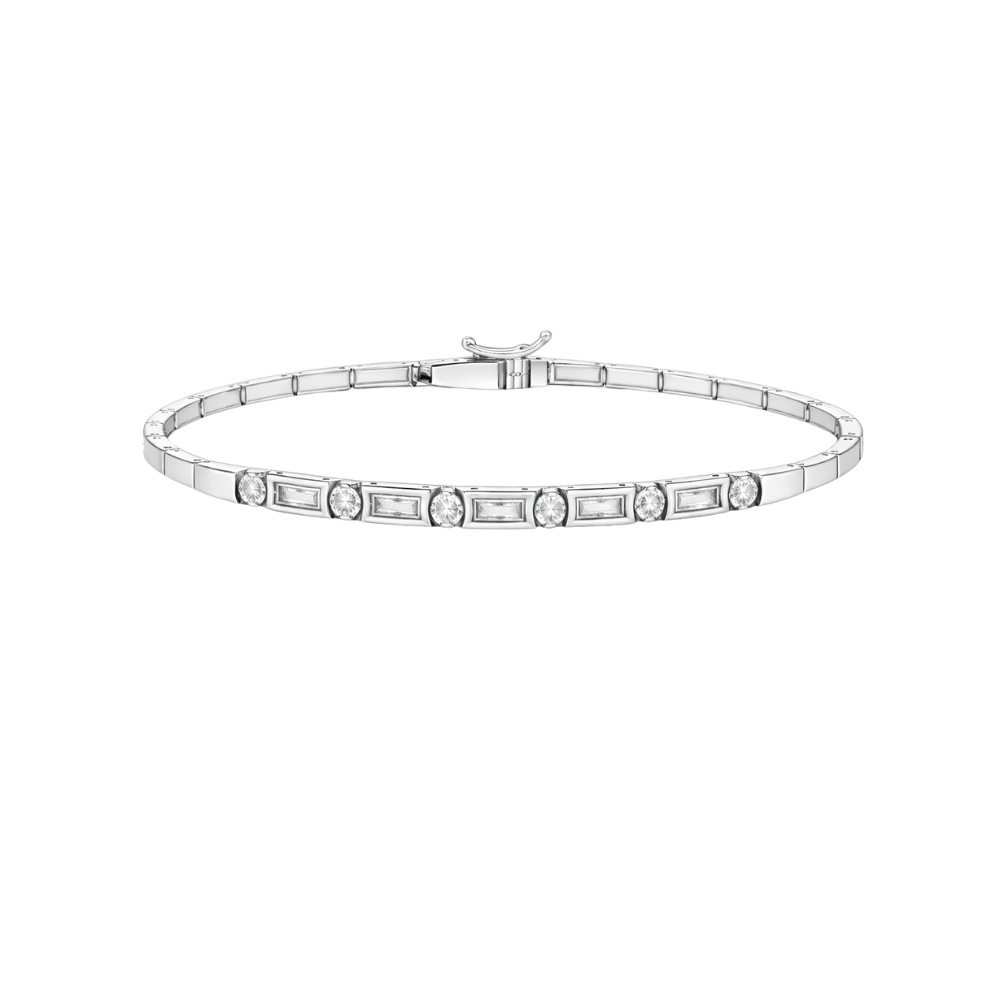Pulsera Oro Blanco 18K con Diamantes Brillantes y Baguette